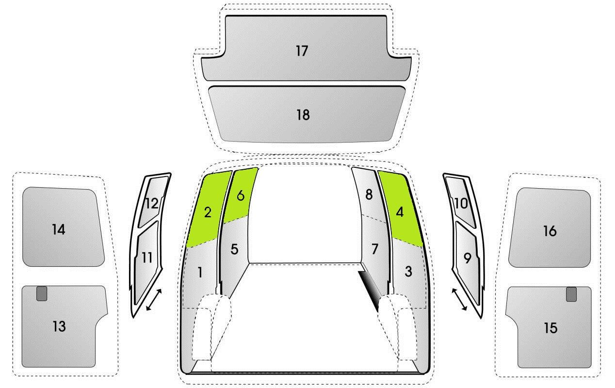Seitenverkleidung Sowaflex Volkswagen Der neue Transporter Baujahr 2025 L1 F H1 O Radstand 3100 mm Schiebetüre rechts 2+4+6